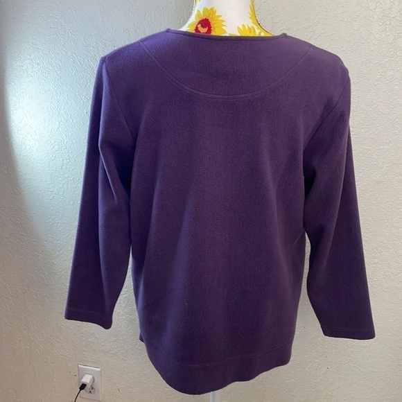 LL Bean ~ Soft Fleece Pullover Blouse Floral Stitching - Picture 3 of 7